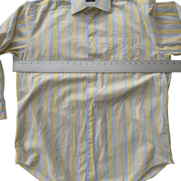 Vintage Nautica Button Down Shirt Blue Yellow Striped Oversized Preppy Cotton L - Picture 13 of 16